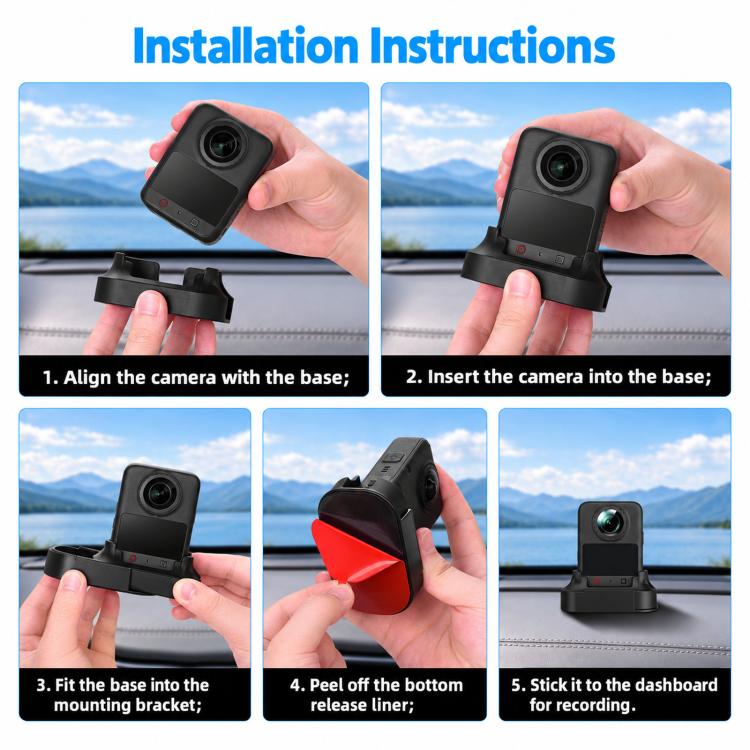 BRDRC Car Split-Design Base Adhesive Anti-Slip Mount for DJI Osmo 360 I / II