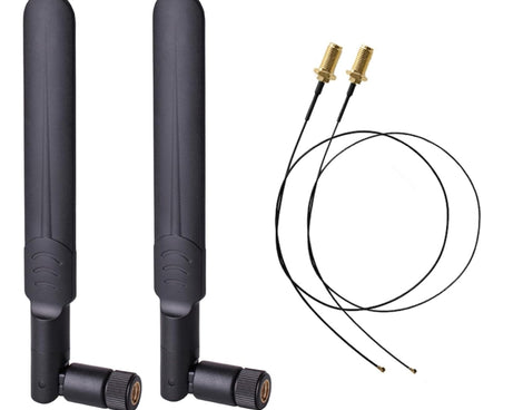 2 x 6dBi 2.4GHz 5GHz Dual Band WiFi RP-SMA Male Antenna + 2 x 35CM RP-SMA IPEX MHF4 Pigtail Cable for M.2 NGFF WiFi WLAN Card, 6dBi Antenna + RP-SMA Cable