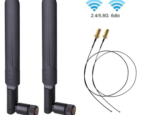 2 x 6dBi 2.4GHz 5GHz Dual Band WiFi RP-SMA Male Antenna + 2 x 35CM RP-SMA IPEX MHF4 Pigtail Cable for M.2 NGFF WiFi WLAN Card, 6dBi Antenna + RP-SMA Cable