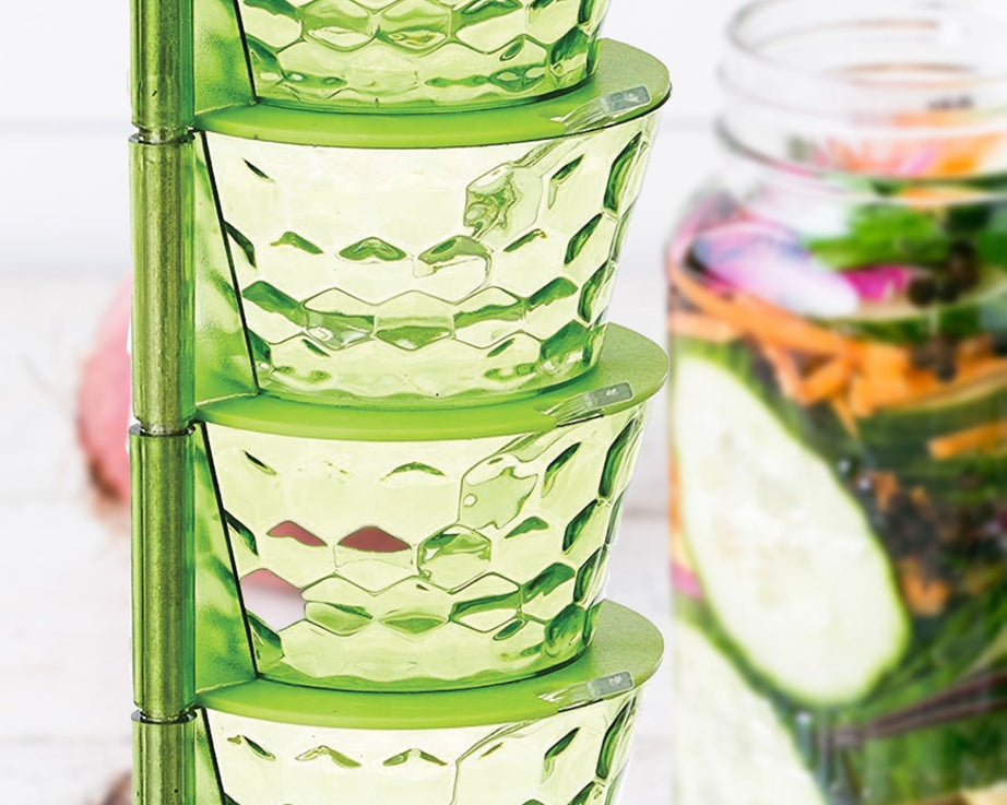 4-in-1 rotating pickle rack container for kitchen storage