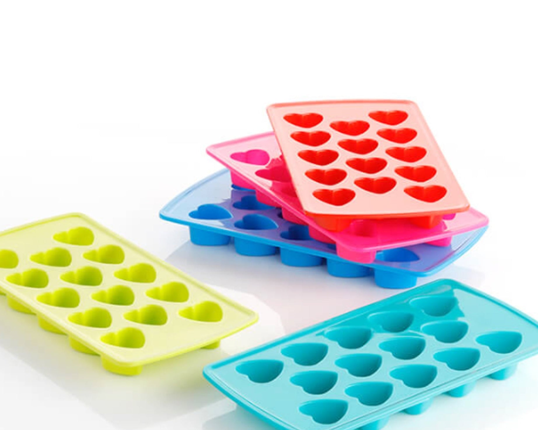 Ice cube tray with heart shapes, makes fun and decorative ice cubes.
