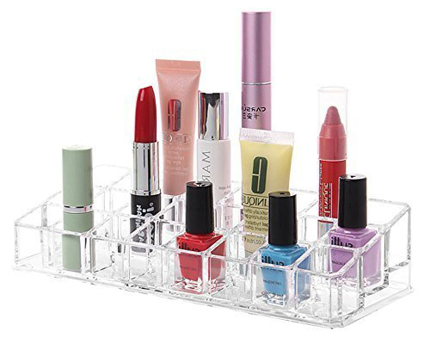 Detailed view of the multi-purpose lipstick holder with 24 sections, emphasizing its use for various cosmetics