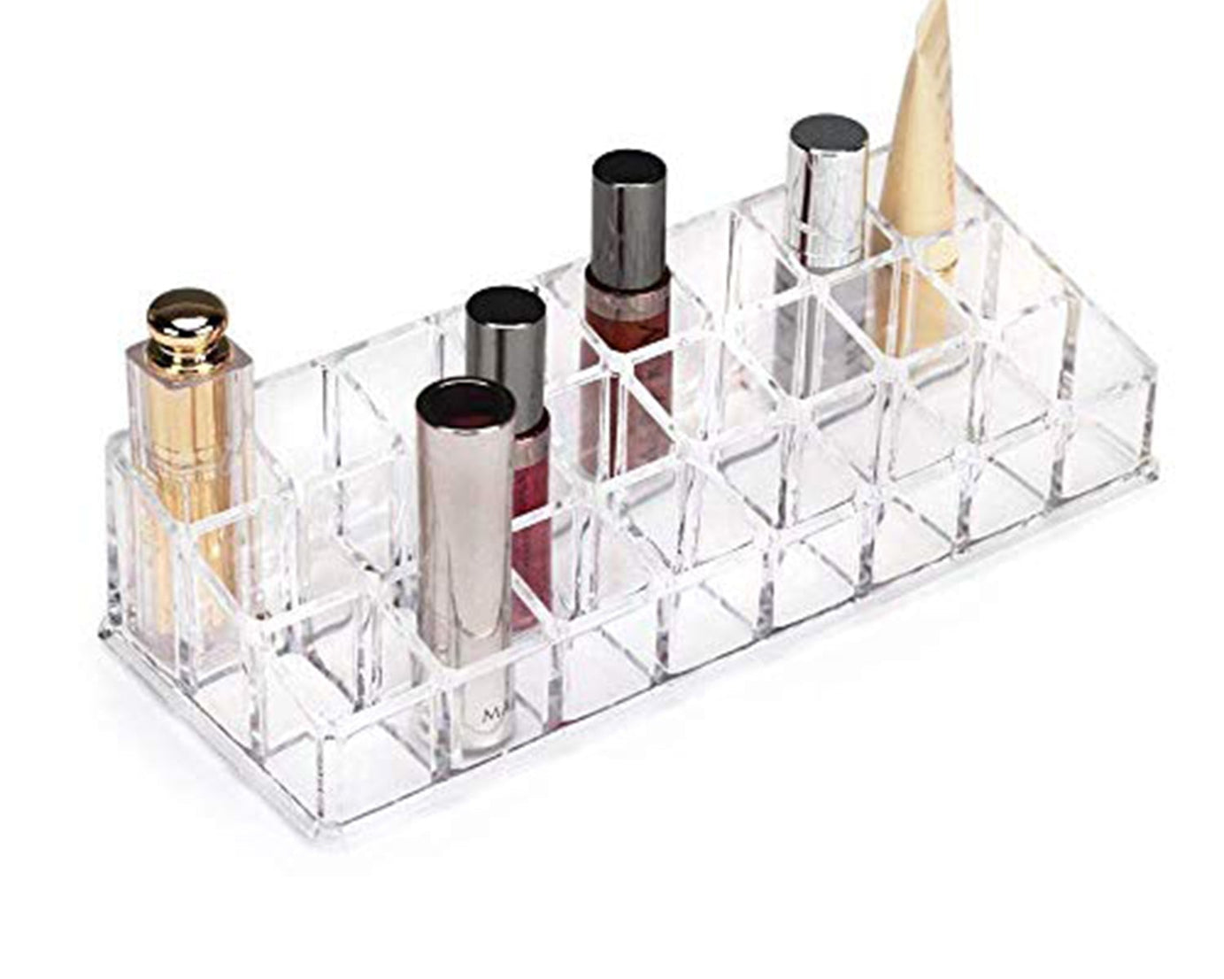 Top view of the 24-section acrylic display holder, showing its structure and organization