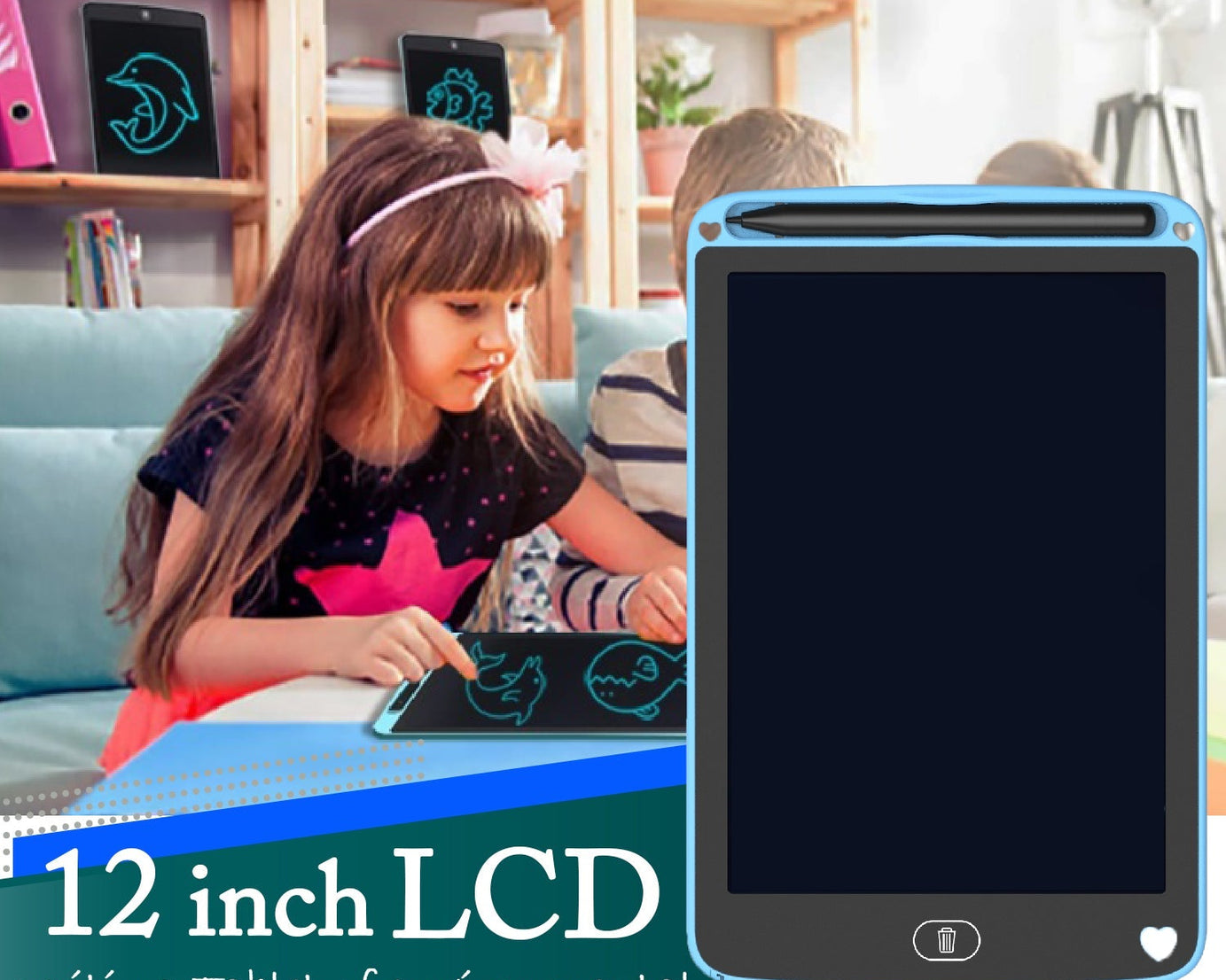 Portable LCD Writing Board Slate Drawing Record Notes Digital Notepad with Pen Handwriting Pad Paperless Graphic Tablet for Kids 12 inch