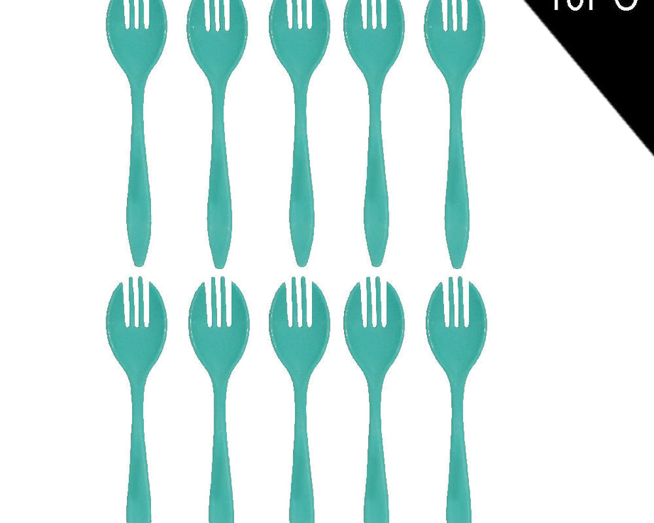 Set of 10 durable dinner forks designed for home kitchens.