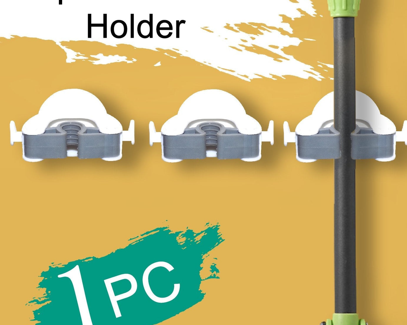 Wall holder for organizing brooms and mops.