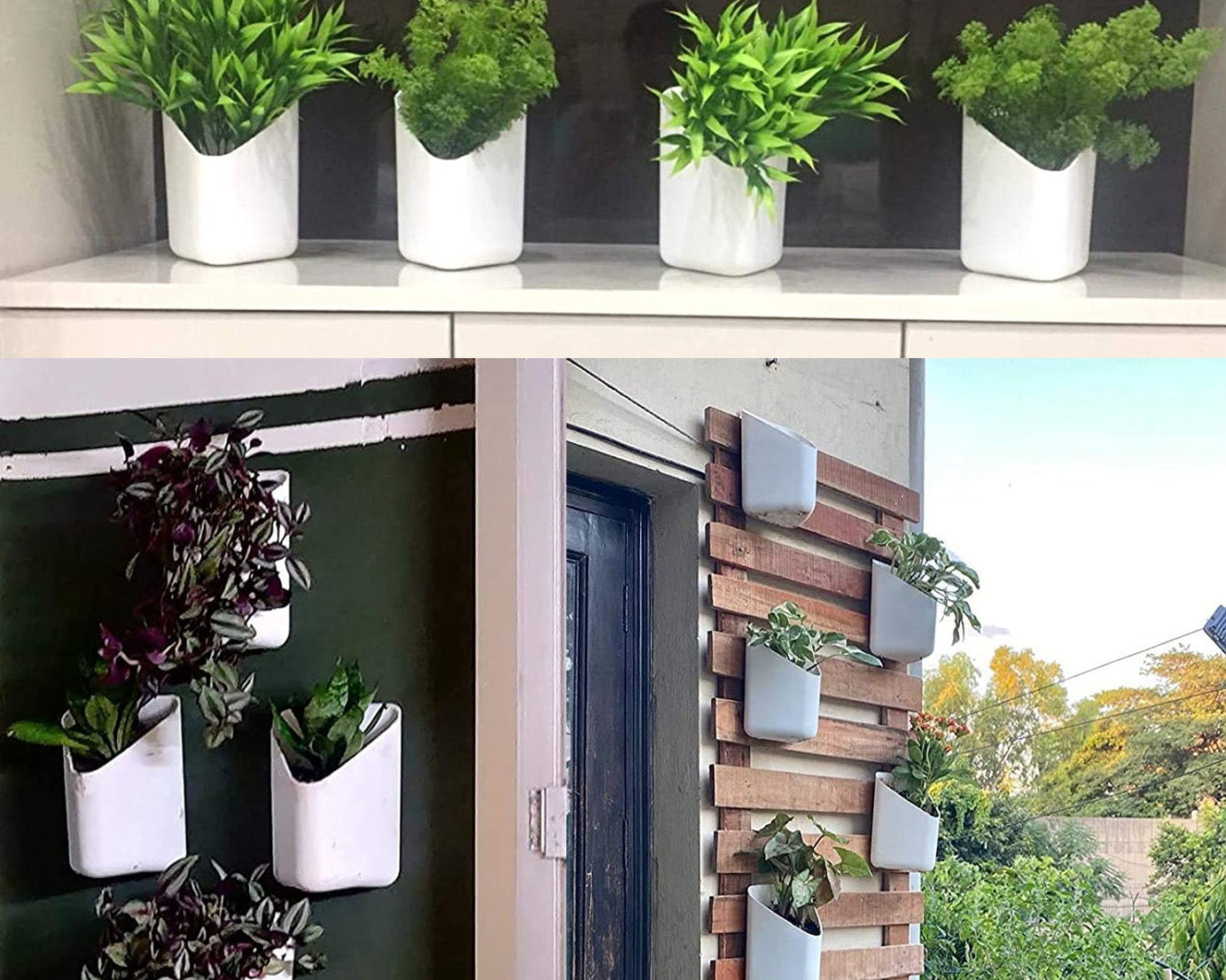 Plastic planter pot for vertical garden setup.