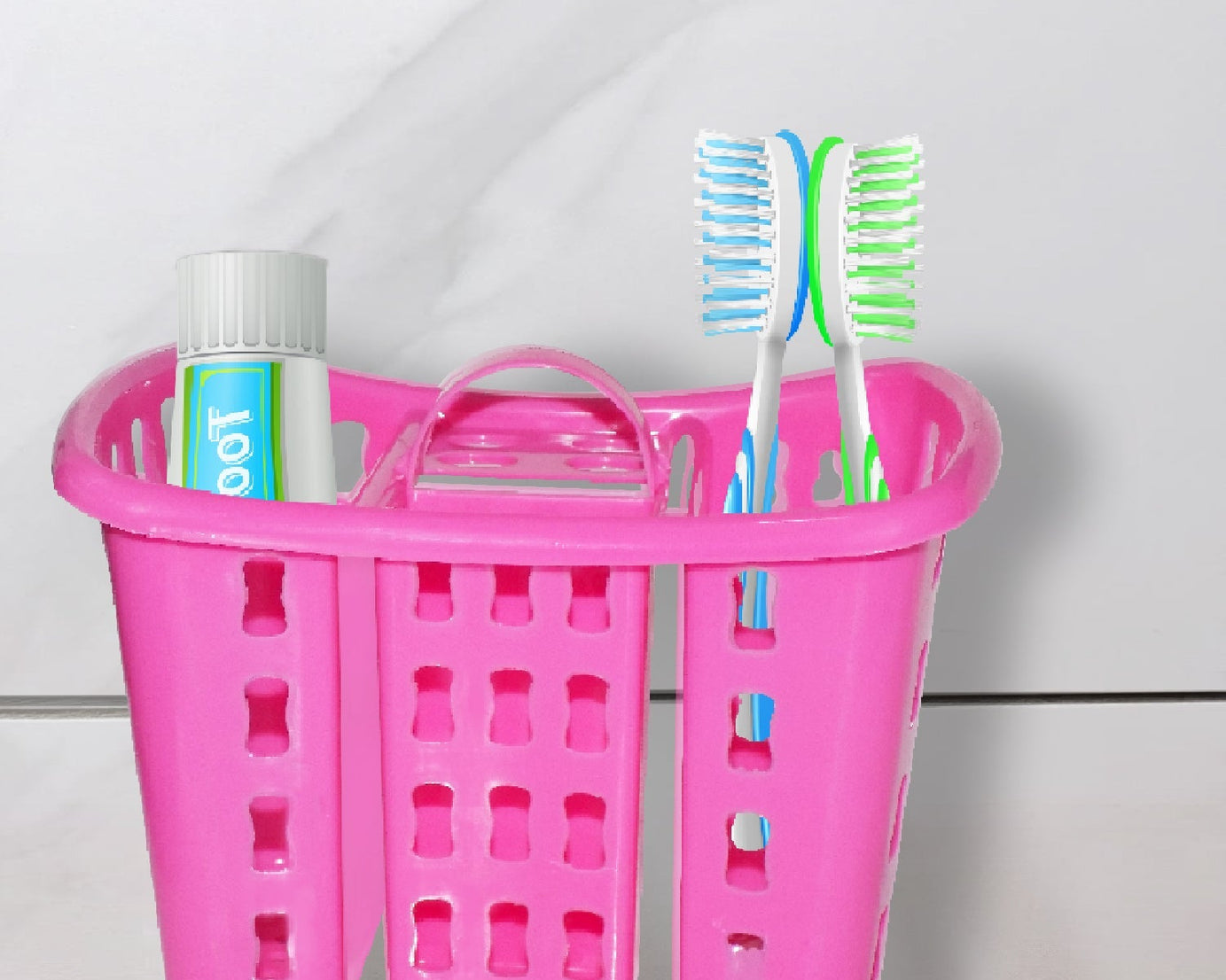 Compact 4-in-1 bathroom organizer for toothbrush and toothpaste