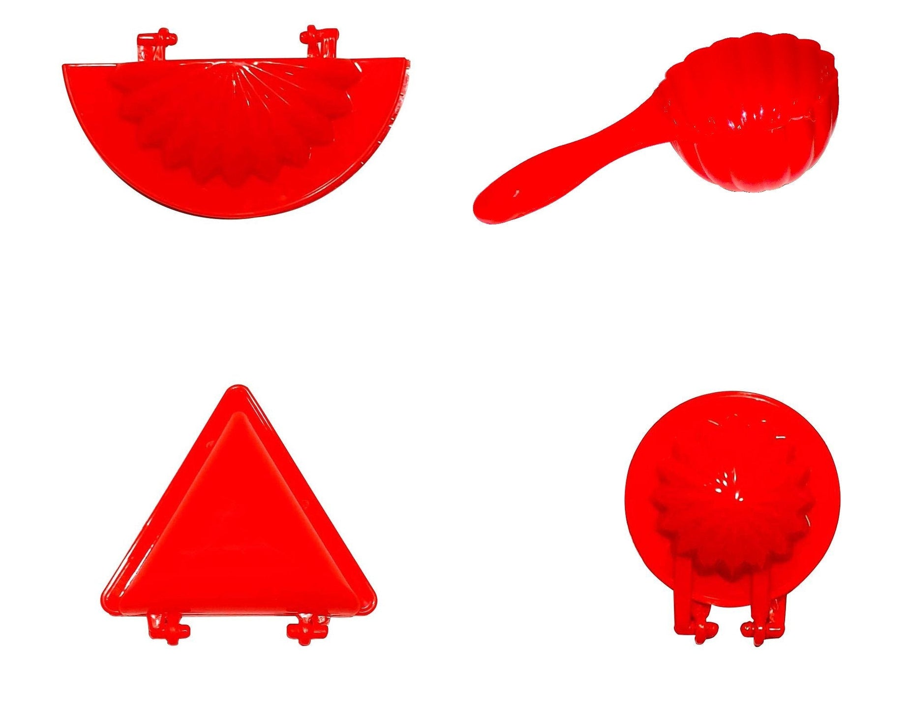 Set of 4 red plastic dough press molds for kitchen use