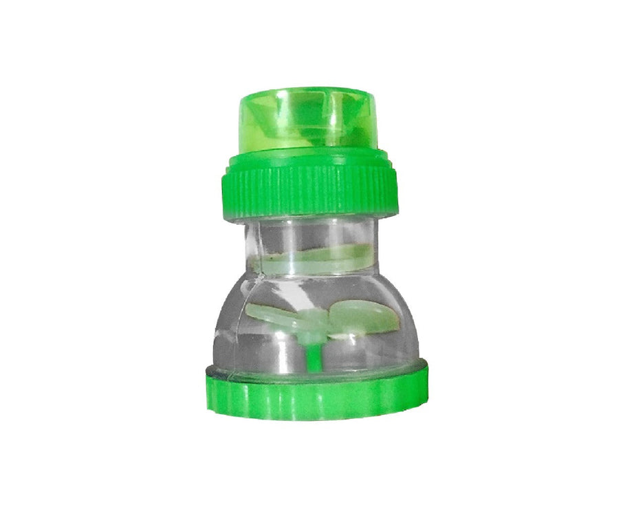 Compact plastic 360-degree shower head faucet.