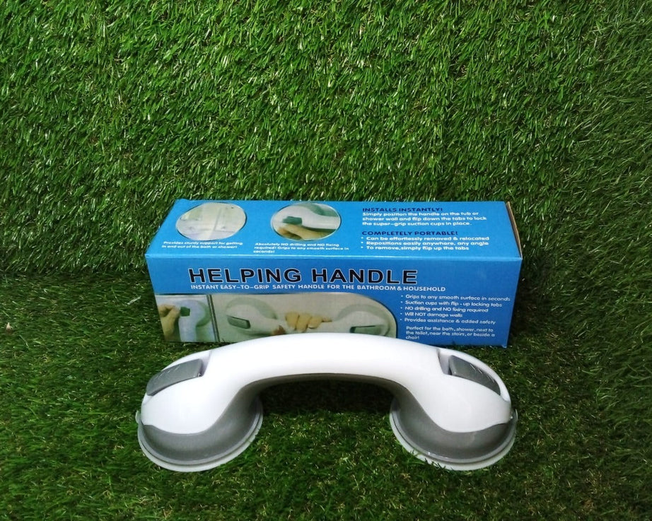 Portable helping handle for various door types.