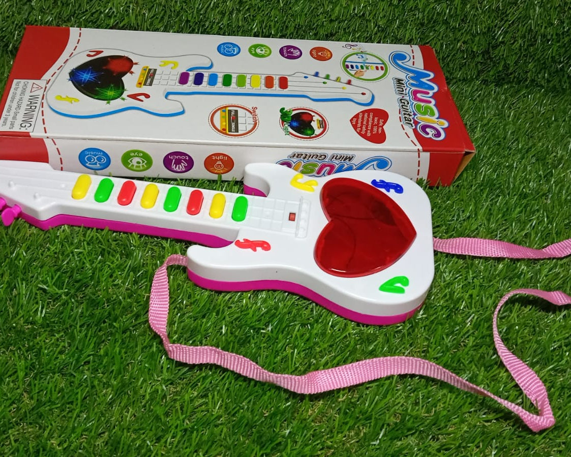 Fun mini guitar toy with lights and music.