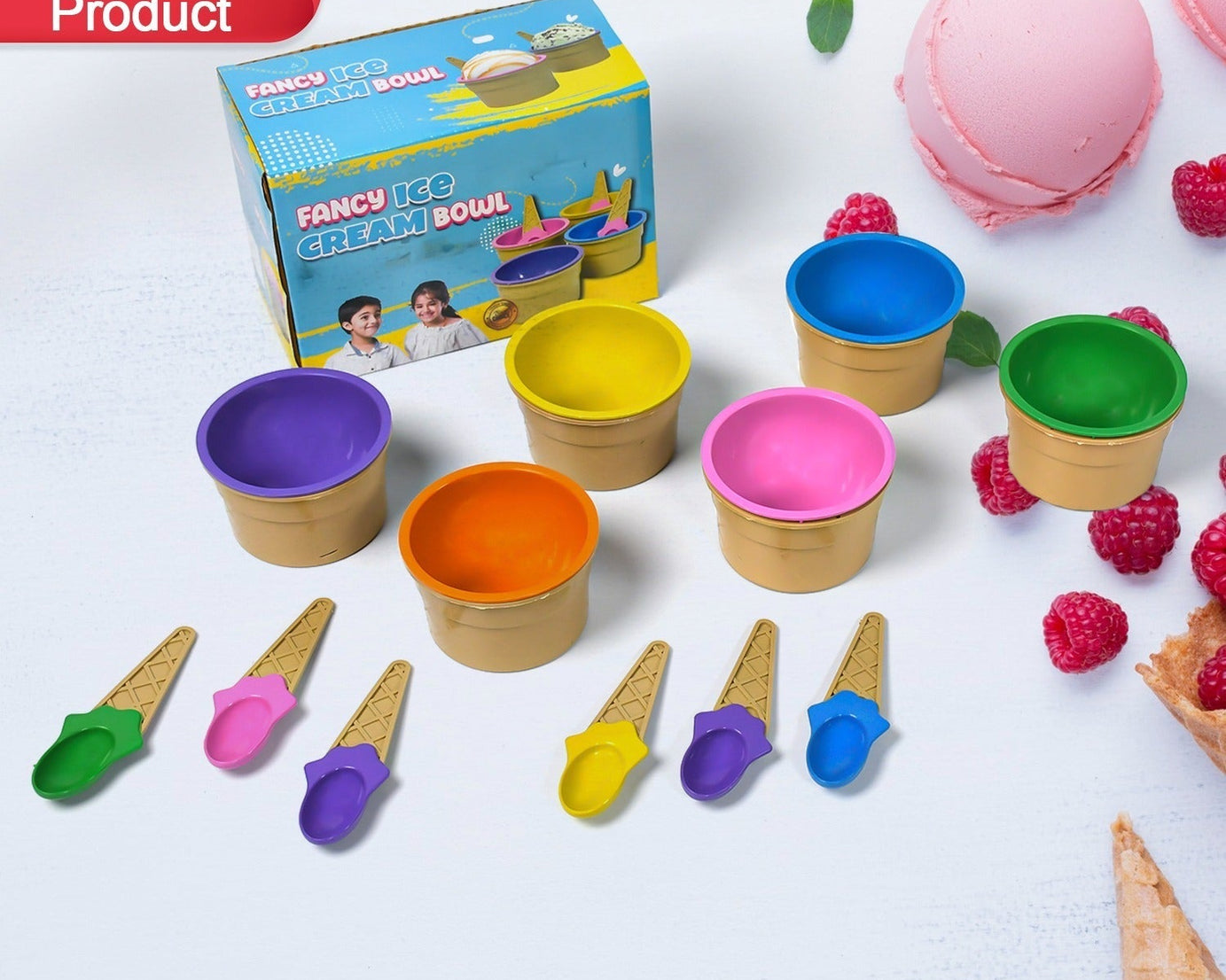 Ice-Cream Waffle Spoon Bowel Cup Set | Premium ice Cream Set | Ice-Cream Bowel with Spoon | 6 units Couple Bowl Set | Color Box