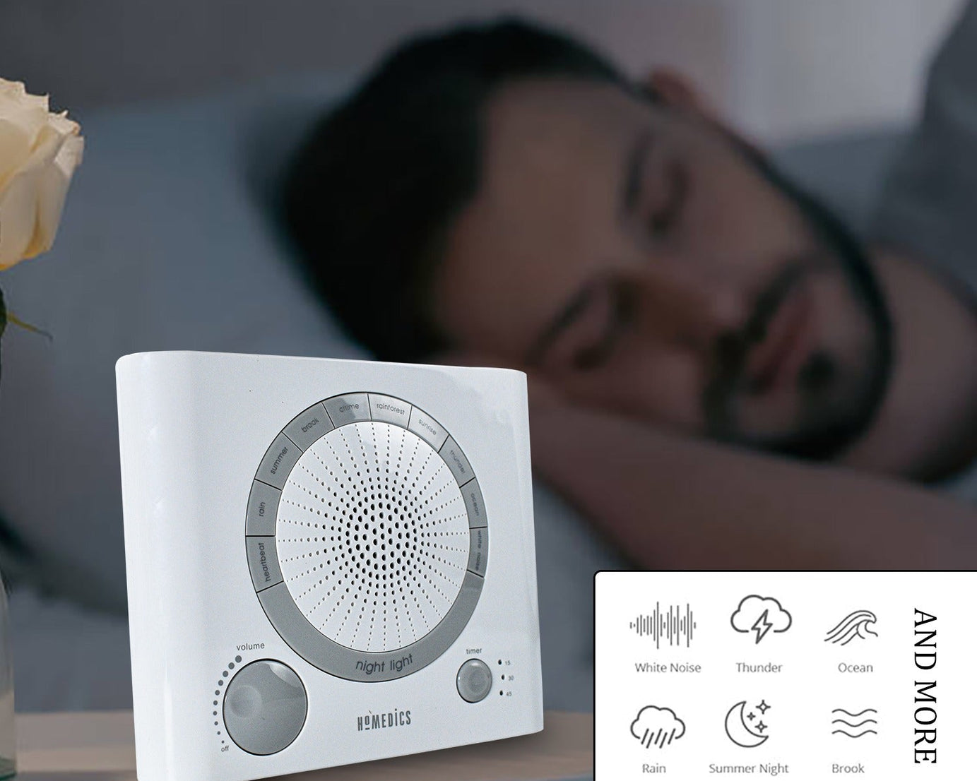 Sleep Therapy Noise Sound Therapy Machine with 8 High-Fidelity Soothing Sleeping , Anxiety , Stress Natural Sounds, Battery or Adaptor Charging Options, 3 Auto-Off Timer Option
