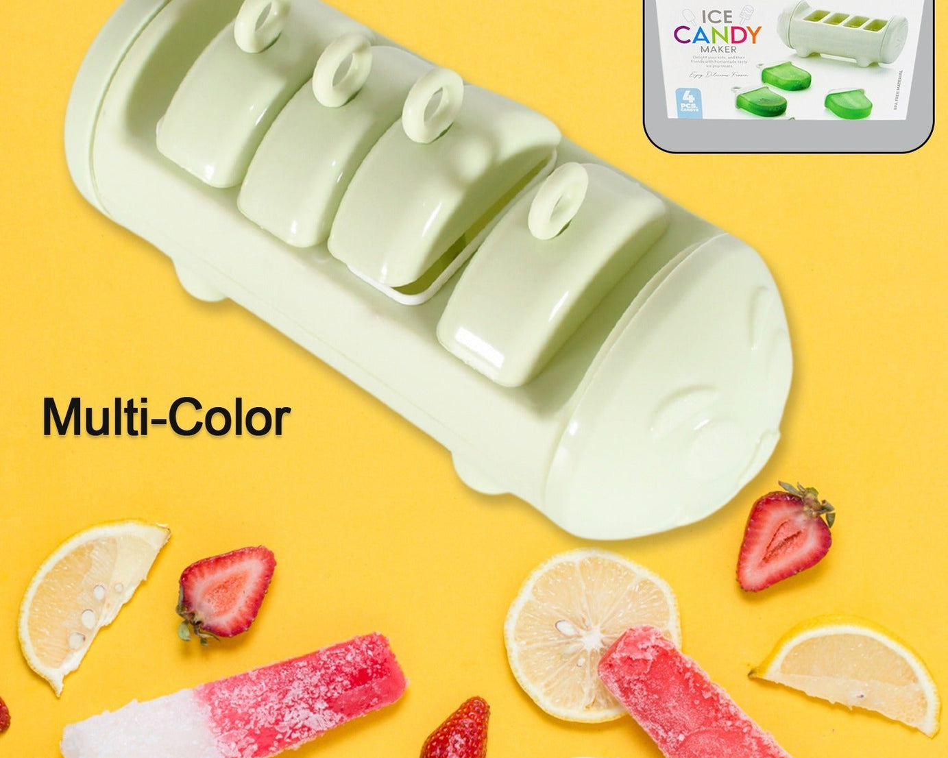 CARTOON SHAPE MOLD ICE CANDY, POPSICLE MOLD ICE, PLASTIC ICE CANDY MAKER KULFI MAKER MOLDS SET WITH 4 CUPS (1 PC / MULTICOLOR)