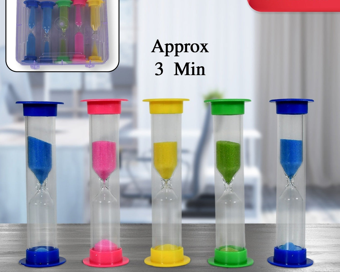 Sand Timer Plastic Hourglass, Sand Glass Toy Sand Clock for Kitchen, Office, School and Brushing Teeth for Bathroom Timer Clock Children Hourglass Sand glass Toothbrush Household Sand Clock (3 Min Approx / 5 pc)