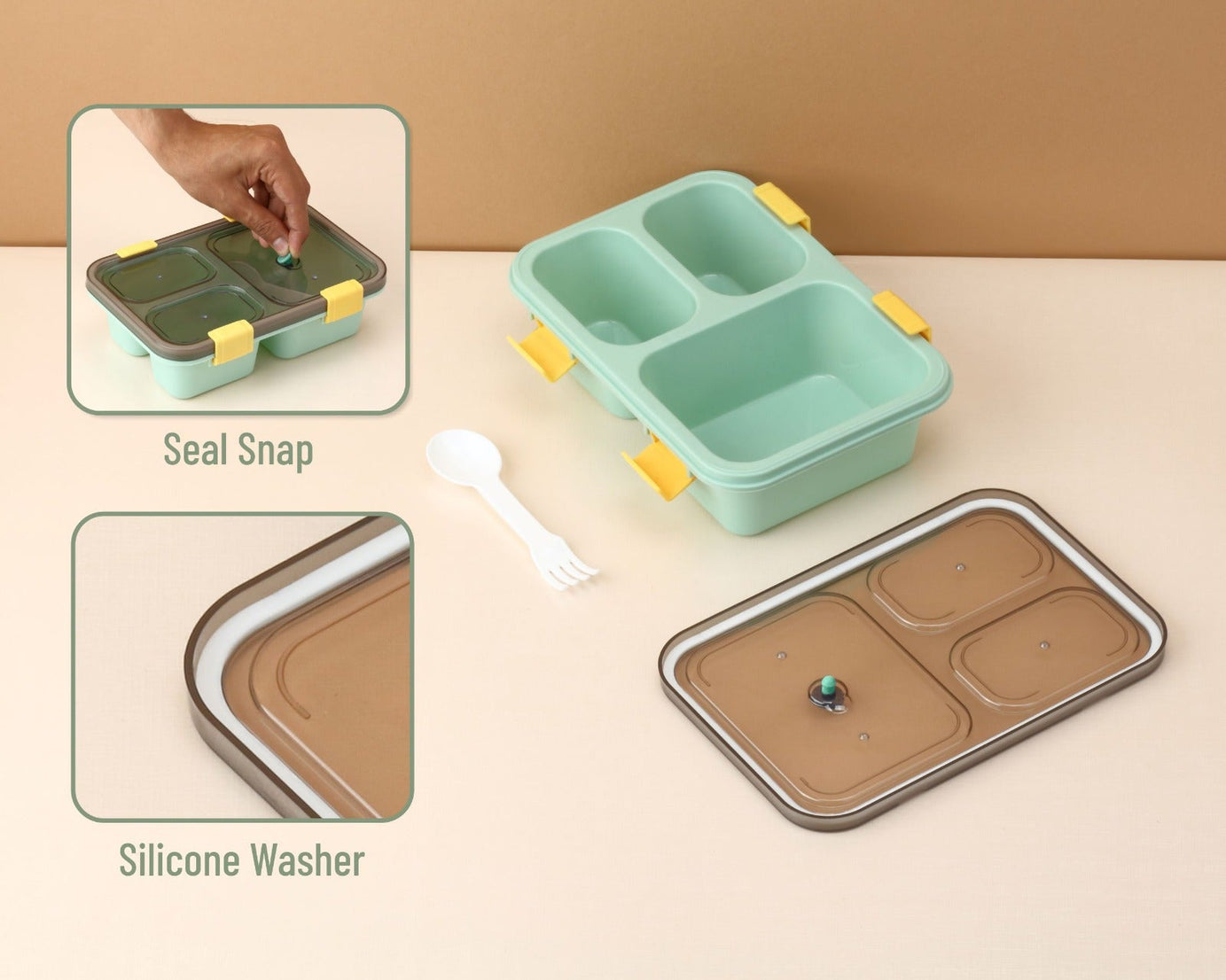 Plastic Lunch Box for Kids, Lunch Box for Kids 3 Compartment Insulated Lunch Box Tiffin Box for Boys, Girls, School & Office Men (3 Compartment Lunch Box)