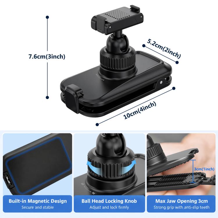 Magnetic Quick-Release Base Backpack Clamp Mount for DJI Action 3 / 4 / 5 Pro / Osmo 360, For DJI Action 3 / 4 / 5 Pro / Osmo 360