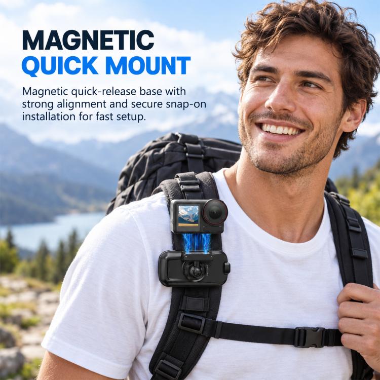 Magnetic Quick-Release Base Backpack Clamp Mount for DJI Action 3 / 4 / 5 Pro / Osmo 360, For DJI Action 3 / 4 / 5 Pro / Osmo 360