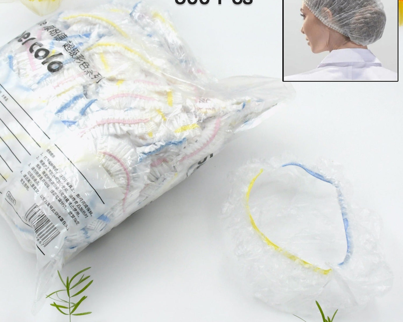12514 Disposable Shower Caps for Women Thicker Waterproof and Individually Wrapped, Plastic Elastic Hair Bath Caps for Hotel and Spa, Hair Salon, Home Use, Portable Travel (pack of 300 Pc)