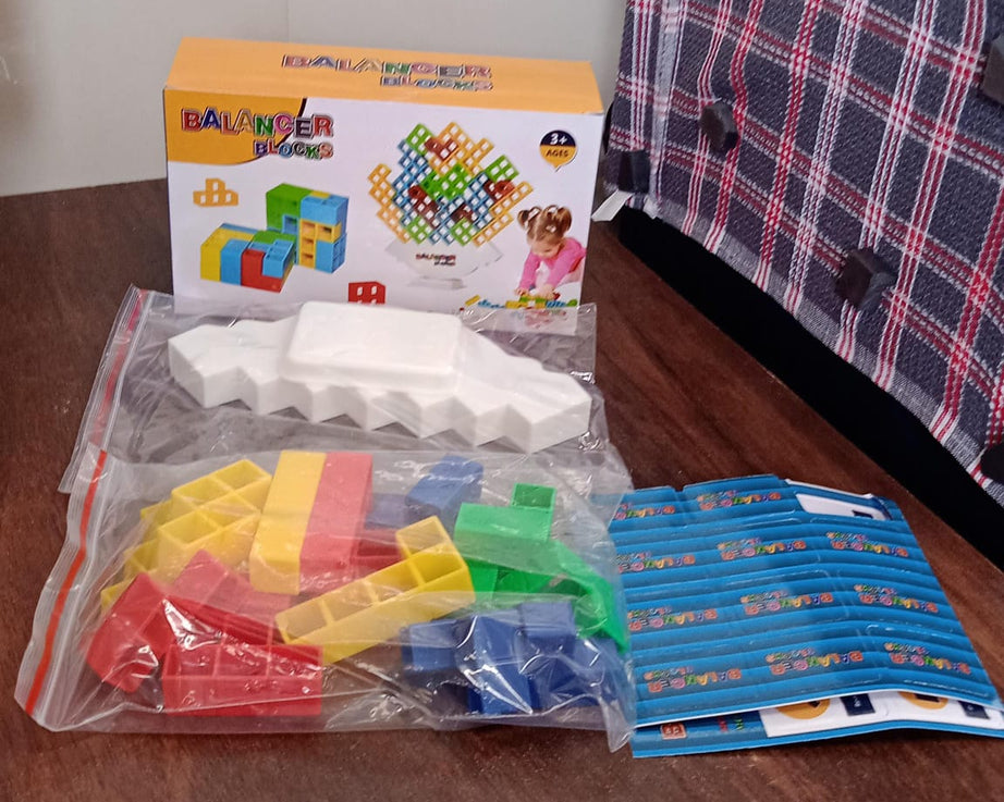 3D Tower Game, Tower Balance Game, Tower Stacking Game Adult Kid Tower Stacking Blocks Balance Game Blocks Building Toys for Kids Age 3+ Years (16 Pcs Set)