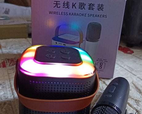 Wireless Speaker Microphone Set, RGB Light Support Memory Card PortableKaraoke Machine Perfect  for Travel TV