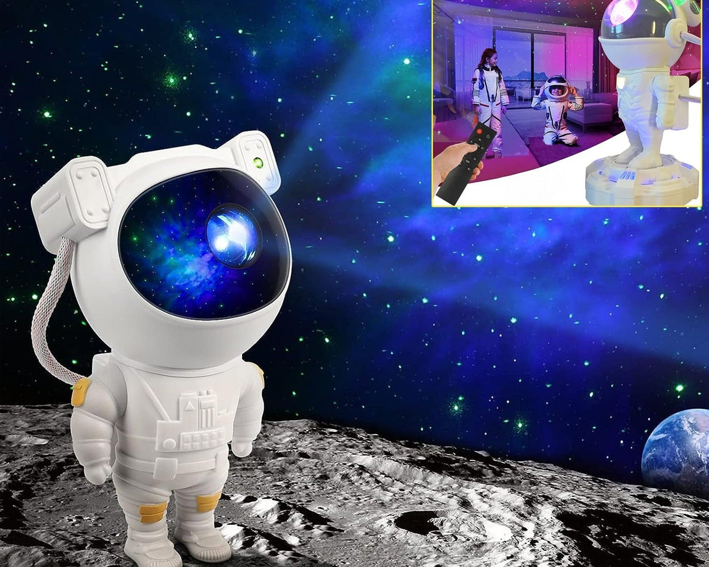 Robot Sky Space Stars Light Astronaut Galaxy Projector, Night lamp, Bedroom, Kids, Projector, Remote Control, Star Projector Will Take Children's to Explore The Vast Starry Sky for Adults, raksha bandhan, Diwali Gift