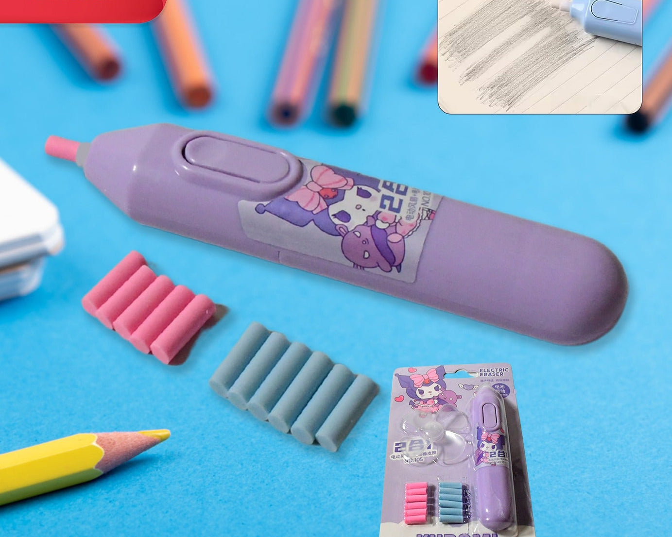 Electric Eraser Kit Automatic Pencil Eraser Battery Operated with 10 Eraser Refills Suitable for use with Graphite Pencils Drawing Painting Sketching Drafting Supplies Stationery Child Gifts (Battery Not Included)