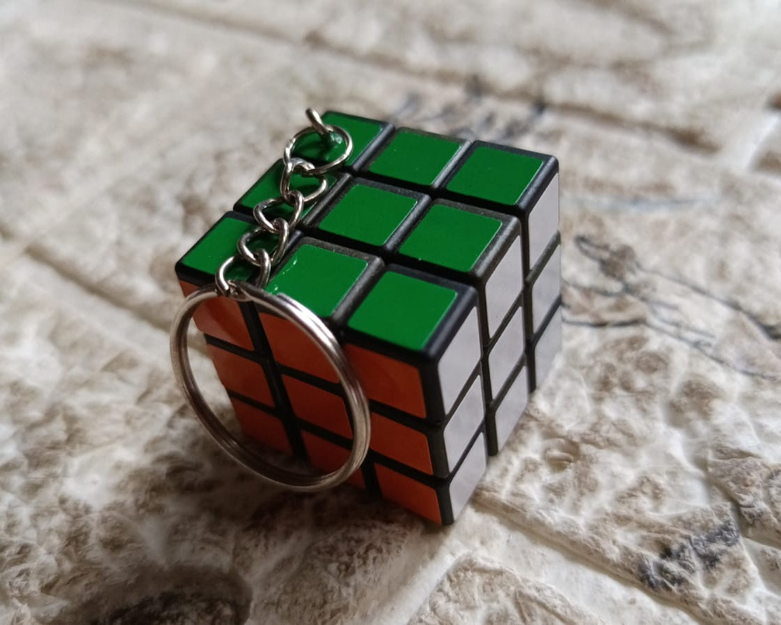 Mini cube puzzle, close-up with vivid colors, fun for kids