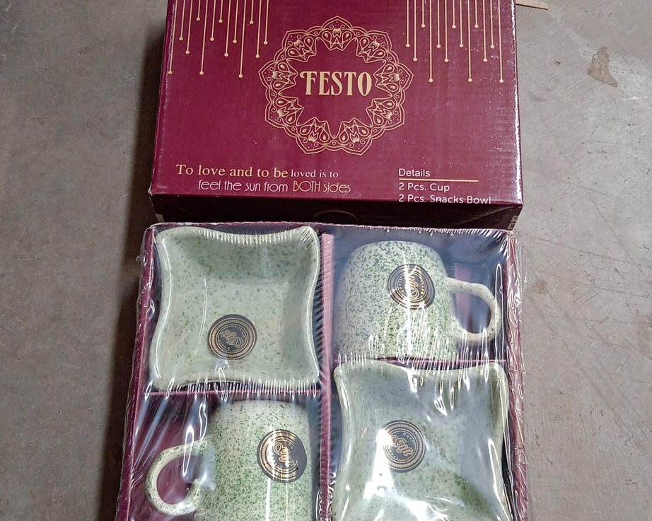 Ceramic Tea / cups / Mug Set Including Snacks / Serving Bowl Milk Cup, Coffee Cup, Tea Cup, Breakfast Cup, Drinking Mug or Outdoor for Household, Gift for Birthday, Wedding Party (4 Pcs set)