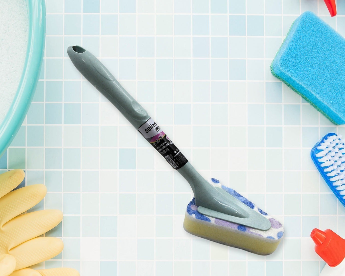 Cleaning Supplies Kitchen Handle Universal Triangular Sponge Multifunctional Bathroom Brush Long Handle Kitchen , Dining & Bar