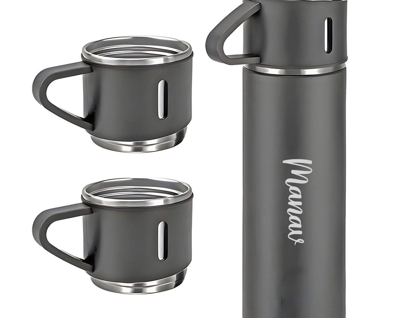 Customized/Personalized Stainless Steel Water Bottle Vacuum Flask Set With 3 Steel Cups Combo | Gifting Custom Name Water Bottle | Gifts for boyfriend/Girlfriend/Employee | 500ML |