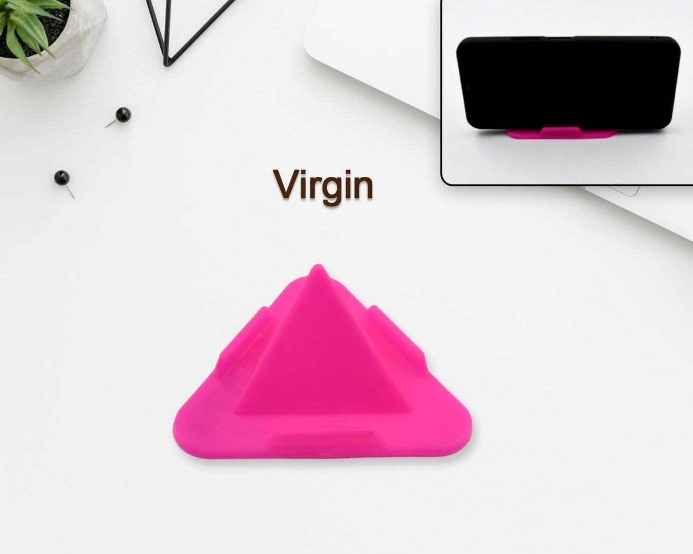 Mobile stand with pyramid shape and adjustable angles.