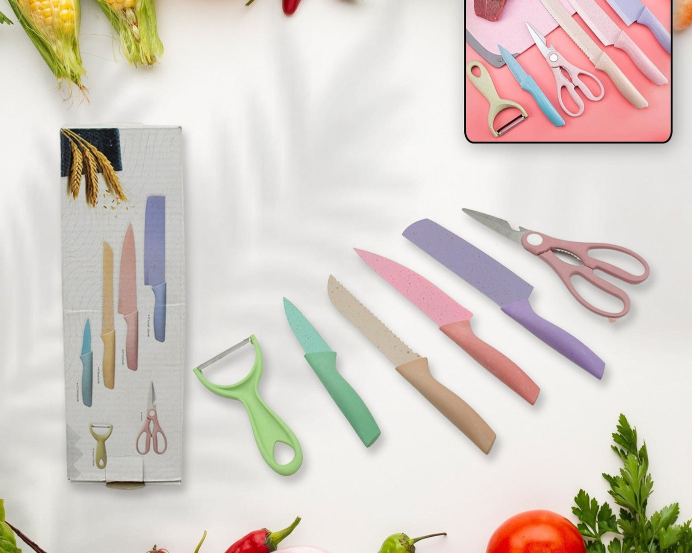 Corrugated 6Pc Kitchen Knife Set Professional Box Knife Set 6 Piece Forged Kitchen Knives with Box.