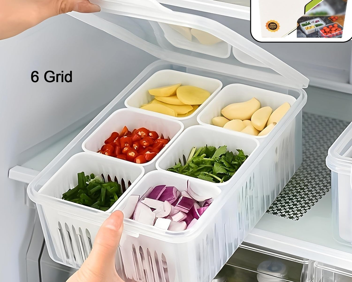 Fridge Storage Boxes Freezer Storage Containers, Container for Kitchen Storage Set, Storage in Kitchen, Vegetable Storage, Draining Crisper Refrigerator Food Box (1 Pc)