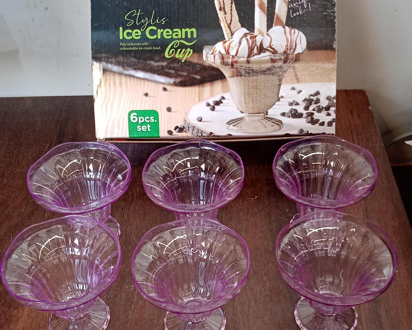 Crystal Plastic Ice-Cream Bowl, Home & Kitchen Serving Platter or Dessert Cup for Sundae, Sweets, Snacks, Fruit, Pudding, Nuts or Dip, Serving Bowls (Crystal Cups, Set of 6)