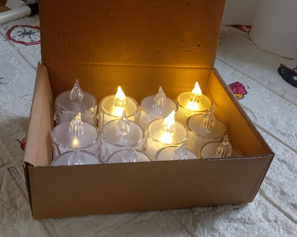 12 Pcs Flameless and Smokeless Decorative Acrylic Candles Transparent Led Tea Light Candle for Gifting, House, Diwali, Christmas, Festival, Events Decor Candles