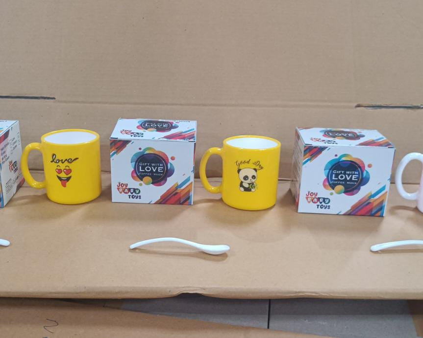 Mix Design & Color Coffee Mug With Spoon and box packing, Design Coffee Mug Used for Drinking and Taking Coffees and Some Other Beverages in All Kinds of Places (1 pc)