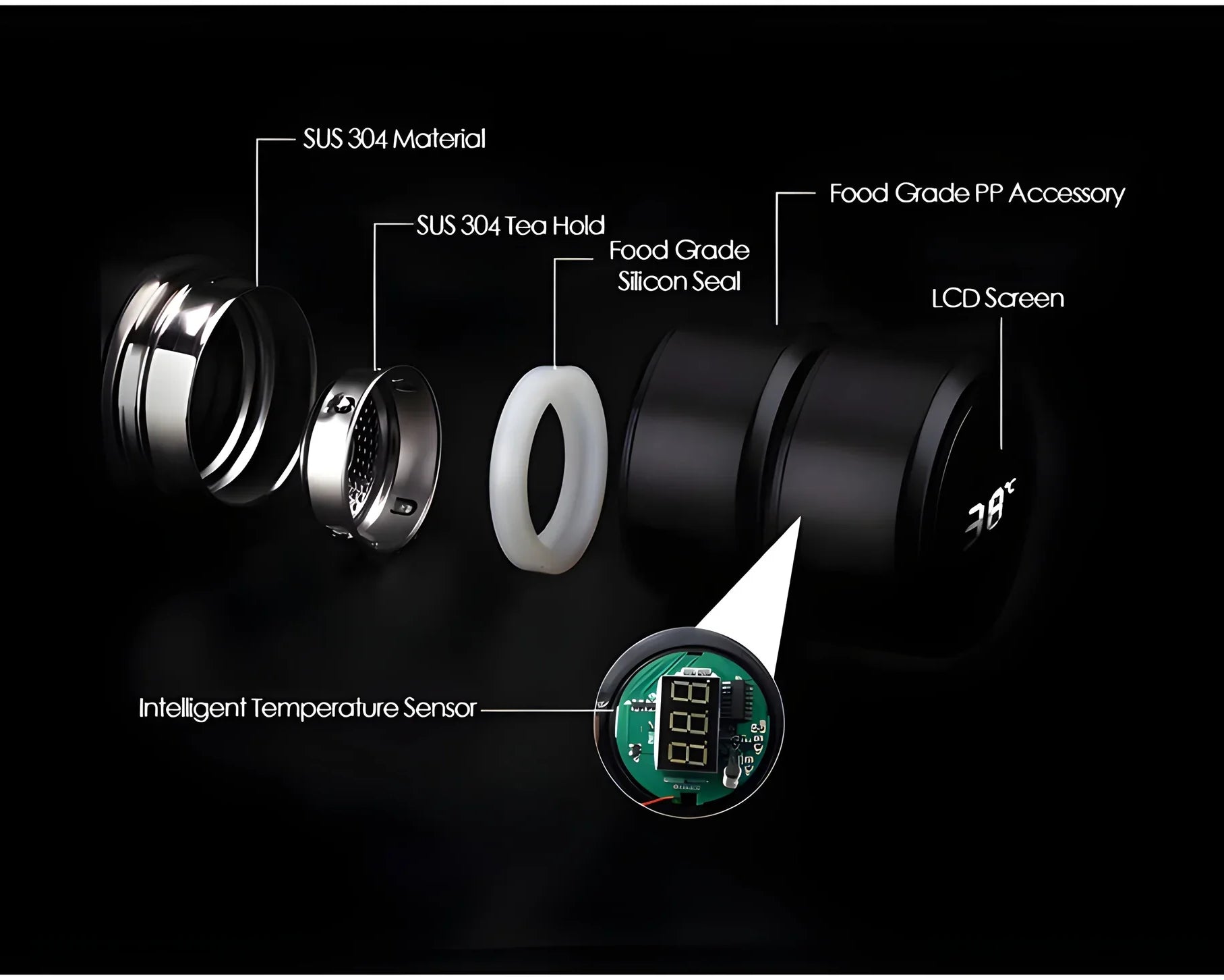 0726 Smart Vacuum Insulated Water Bottle with LED Temperature Display