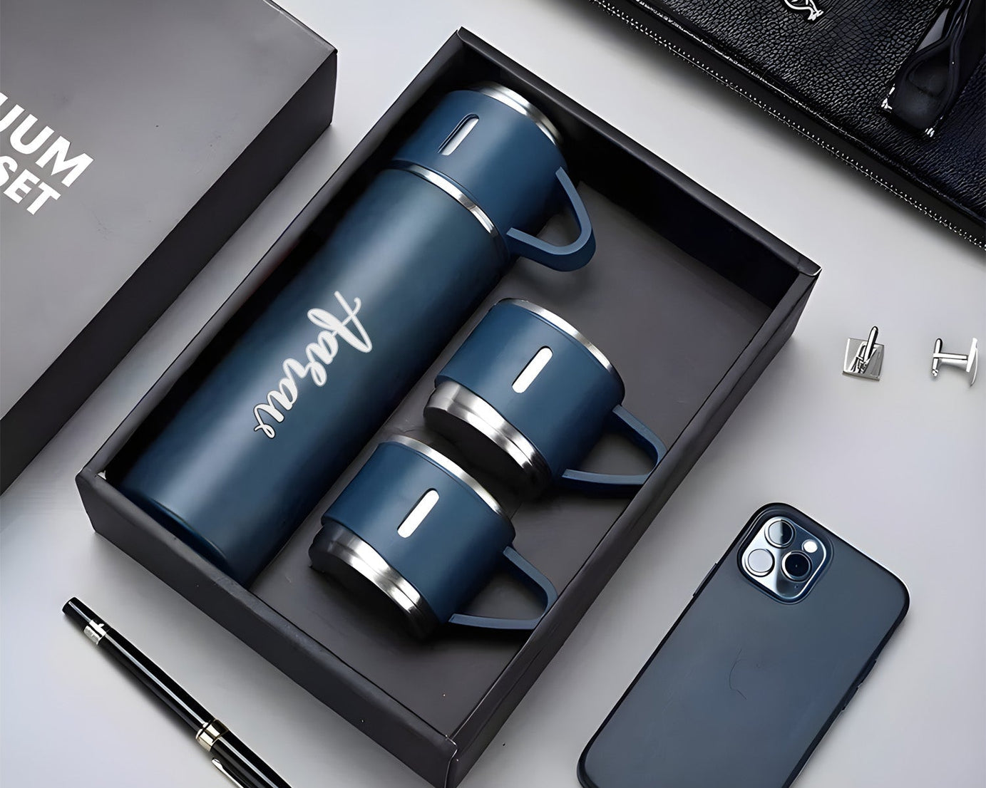Customized/Personalized Stainless Steel Water Bottle Vacuum Flask Set With 3 Steel Cups Combo | Gifting Custom Name Water Bottle | Gifts for boyfriend/Girlfriend/Employee | 500ML |