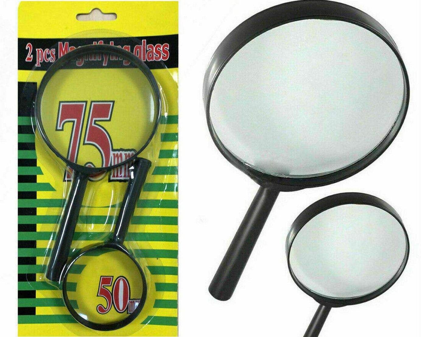 Magnifying glass Lens - reading aid made of glass - real glass magnifying glass that can be used on both sides - glass breakage-proof magnifying glass, Protect Eyes, 75mm & 50mm (2pc Set)