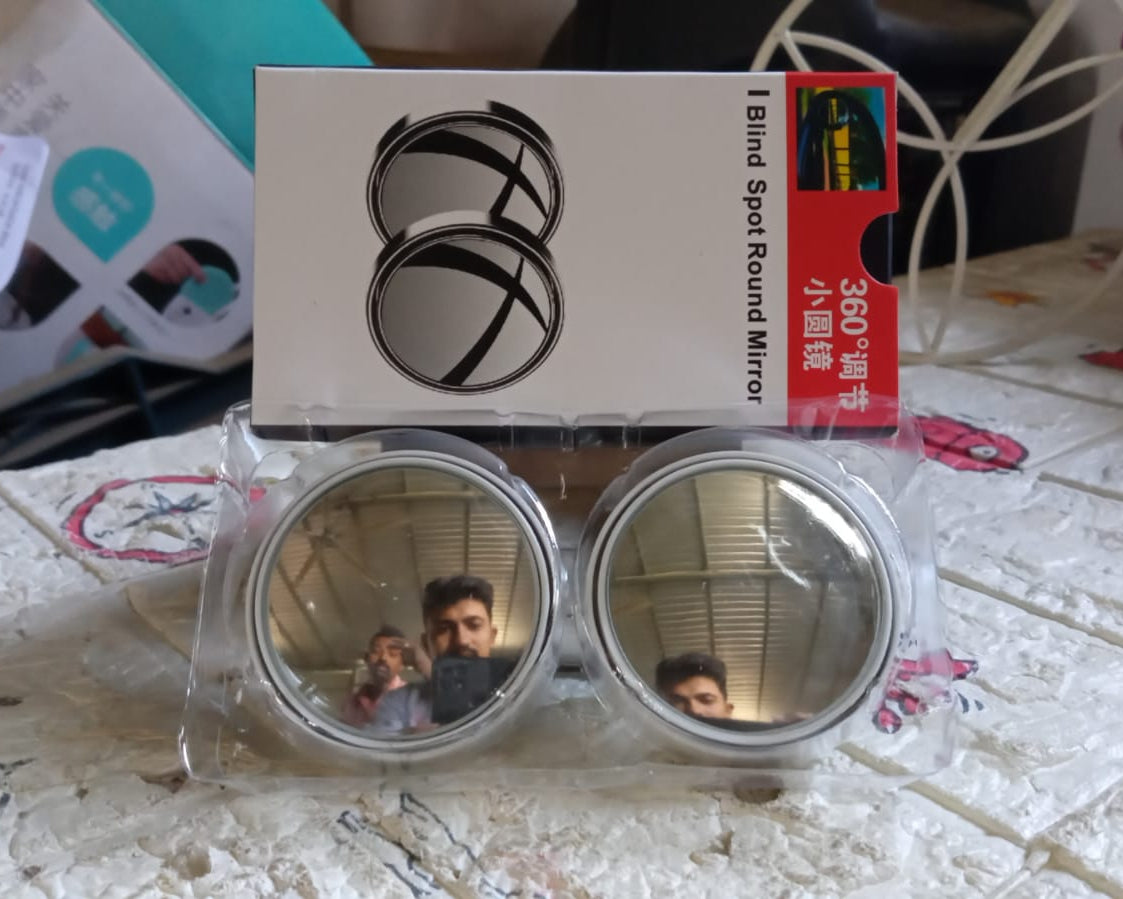 360DEGREE BLIND SPOT ROUND WIDE ANGLE ADJUSTABLE CONVEX REAR VIEW MIRROR - PACK OF 2