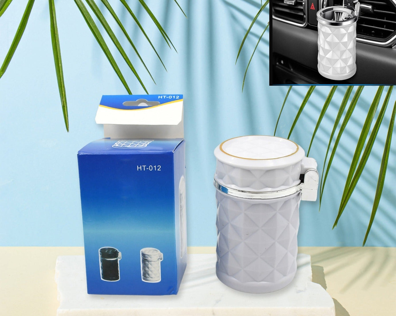 Car Cupholder Travel Ashtray with Lid and LED Light, Portable with Blue LED Light Ideal Decorative Cigar Ash Bucket, Cigarette Ashtray, Car Waste Bin