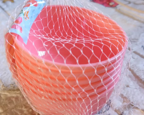 Small durable plastic bowls, perfect for daily use.
