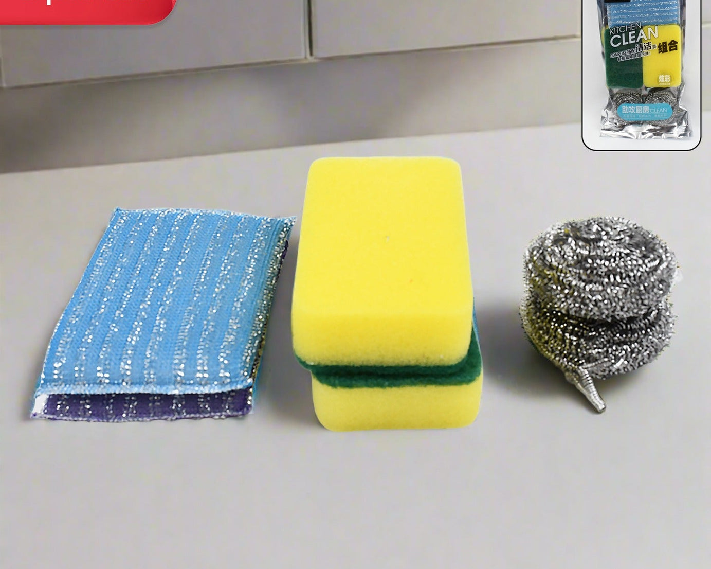 Kitchen Cleaning Tool Set Microfiber Kitchen Utensils High Performance Scouring Sponge Set Dish Sponge, Stainless Steel Scouring Pad (6 Pcs Set)