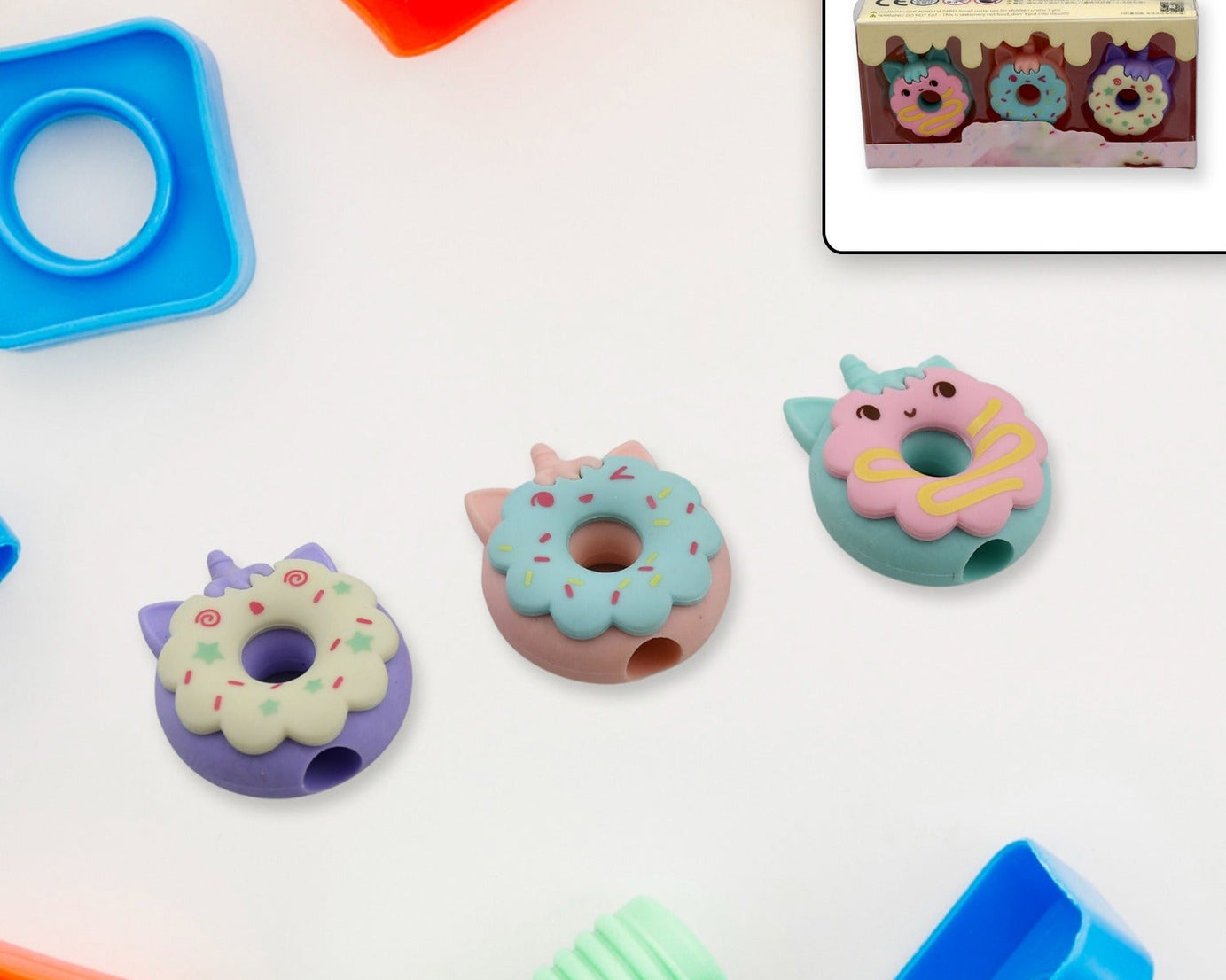 Tree Small Sized Cartoon Themed Non-Toxic Donut Erasers, School Stationery | for Kids - Boys & Girls | Birthday Gift |Return Gift (3pc Set)