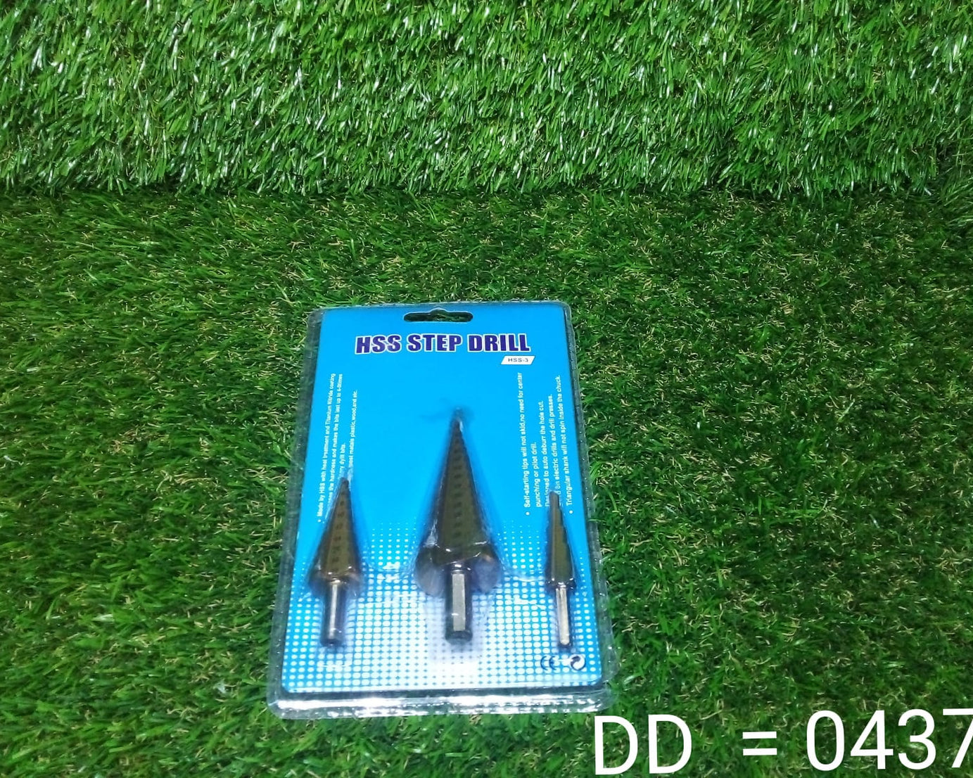 Set of large HSS step cone drills with titanium coating.