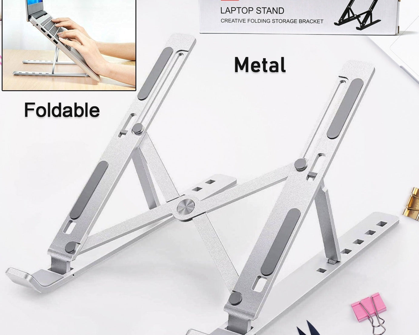 Laptop Stand for Desk | Metal Portable Laptop Stand, with 6 Adjustable Angles | Laptop Riser, Phone, and Tablet Stand | Compatible for All Laptop