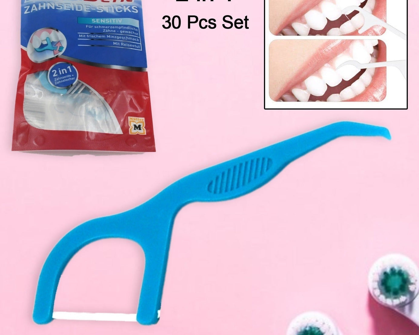 12578 2 In 1 Tooth Picks Flosses, Portable Toothpicks, Resealable Oral Care Dental Flosser, Easy Storage Dental Pick for Fresh Breath and Healthy (30 Pcs Set) (Mix Color)