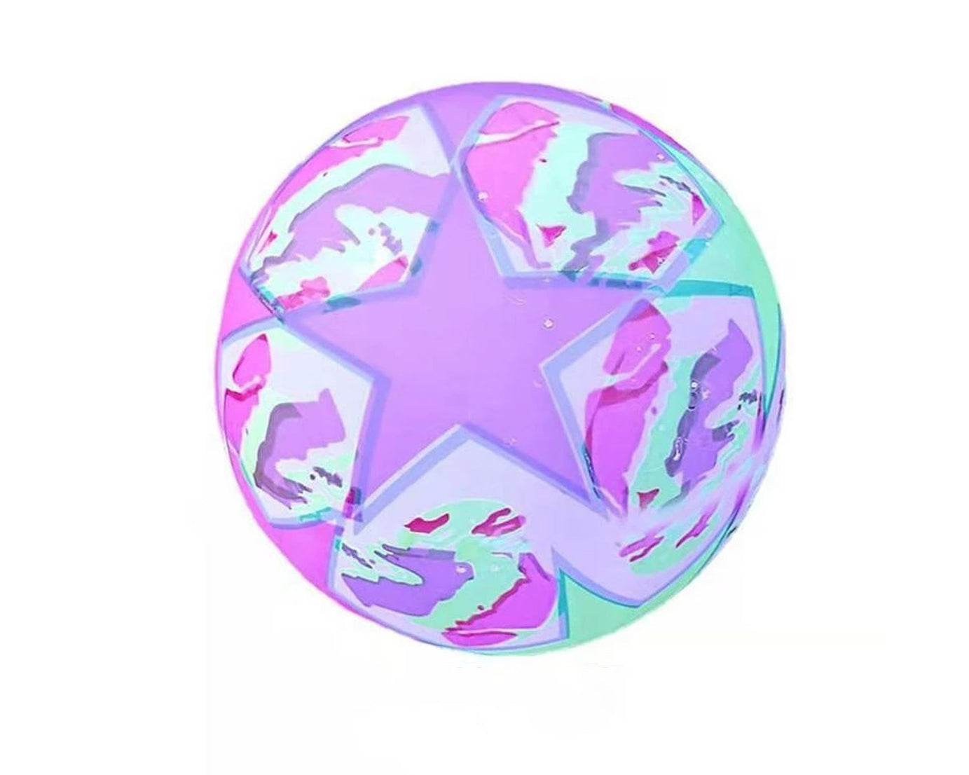 Bouncy stress reliever ball with LED lights for kids, showing its vibrant colors and texture